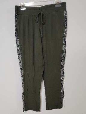 Time and Tru Olive Drawstring Linen Pants with Side Detail